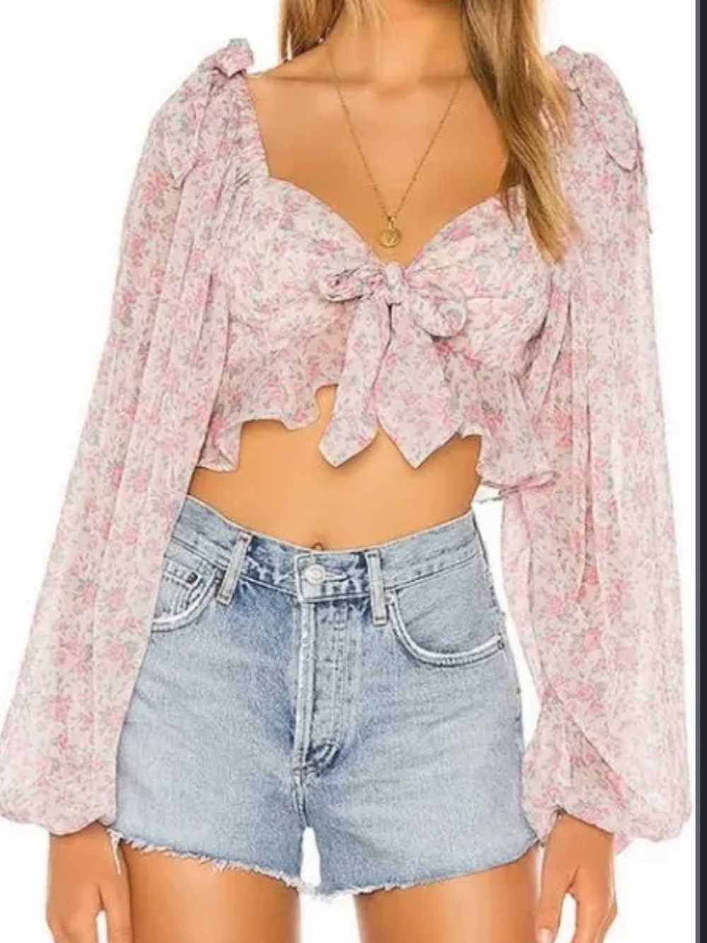 Tularosa Pink Cream Floral Tie-Front Blouse
